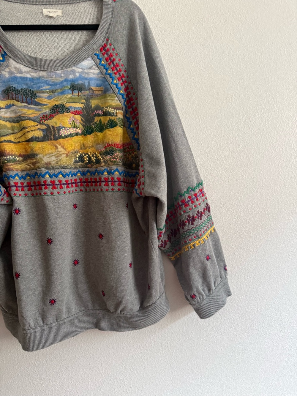 Pilcro Embroidered Pullover sweatshirt Women’s Sz XL scenic prairie graphic - Picture 7 of 9